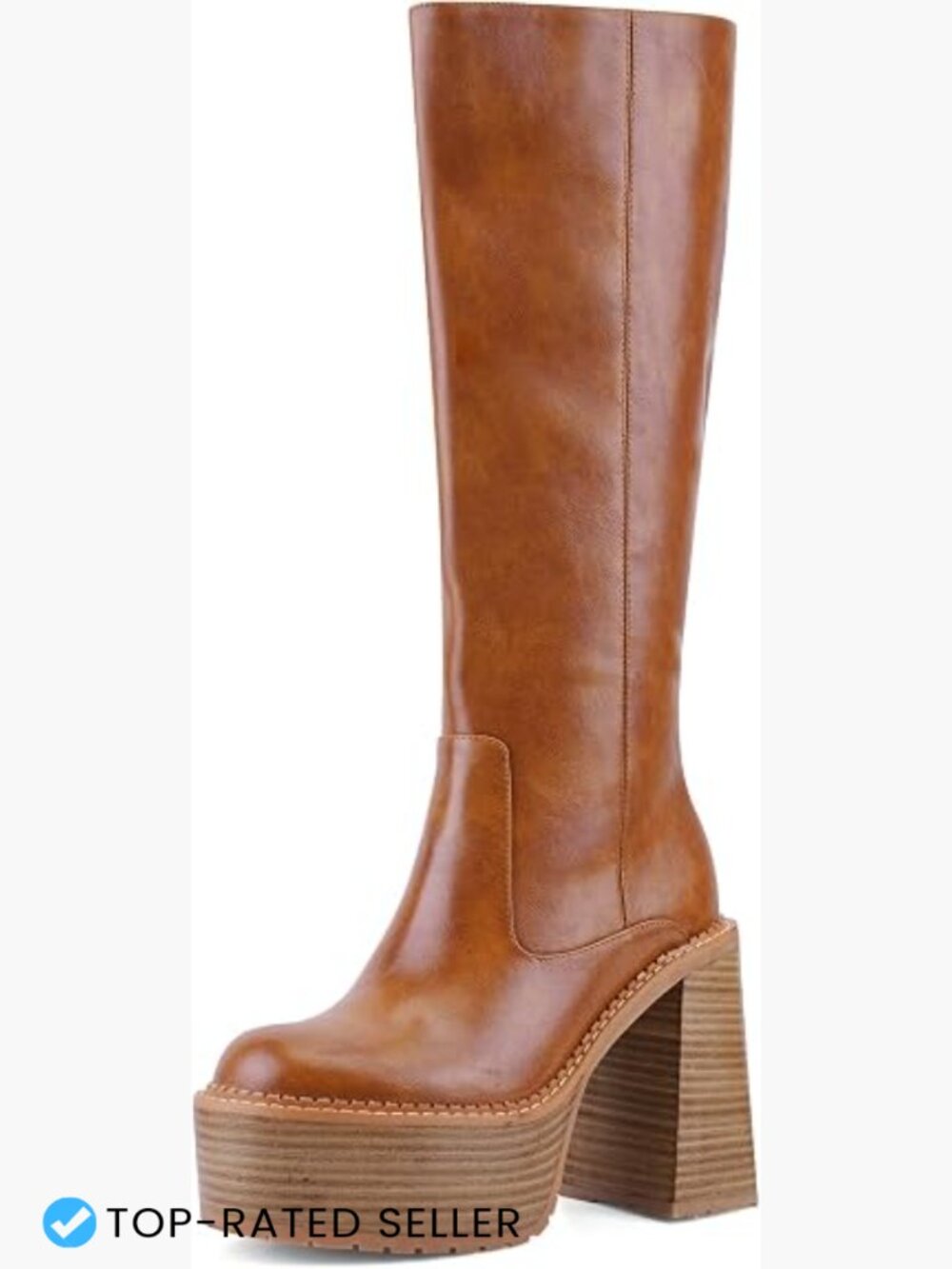 Platform Mid Calf Boots Block Heel Square Toe Comfortable Trendy Shoes